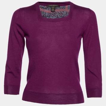 Pre Owned Louis Vuitton Purple Cashmere Knit Square Neck Sweater S