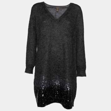 Pre Owned Louis Vuitton Black Wool Sequin Embellished Sweater Dress L