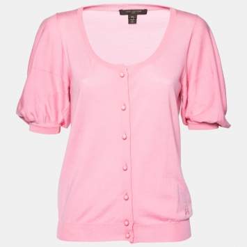 Pre Owned Louis Vuitton Pink Knit Button Front Cardigan XL