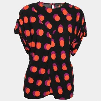 Pre Owned Louis Vuitton Black Printed Crepe Short Sleeve Blouse M