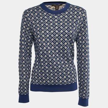 مملوكة مسبقًا Louis Vuitton Blue Monogram Cashmere & Silk Crewneck Sweater XL