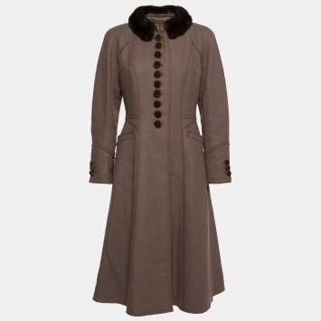 Pre Owned Louis Vuitton Brown Wool Fur Trimmed Button Front Coat M