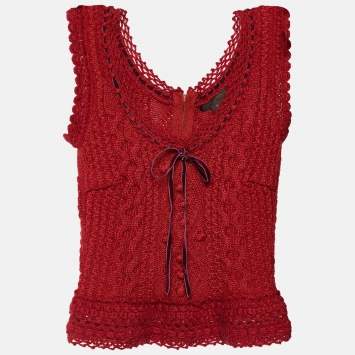Pre Owned Louis Vuitton Red Wool & Cashmere Knit Sleeveless Sweater S