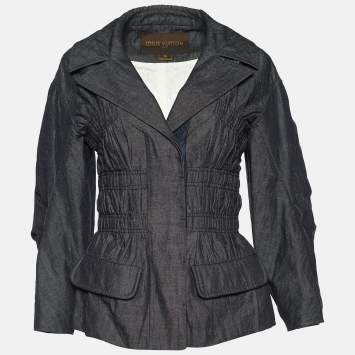 Pre Owned Louis Vuitton Dark Blue Cotton & Ramie Ruched Jacket S