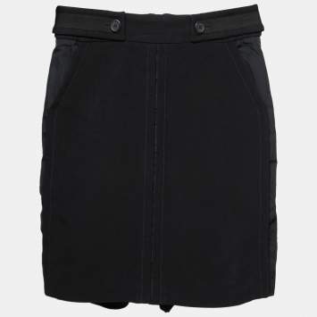 Pre Owned Louis Vuitton Black Crepe & Synthetic Trimmed Skirt S