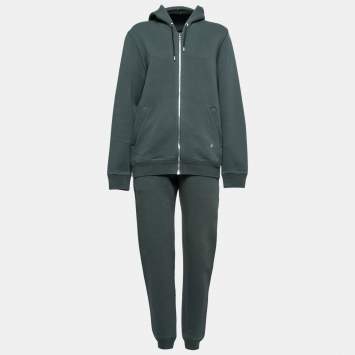Pre Owned Louis Vuitton Green Cotton Track Suit Set S/L