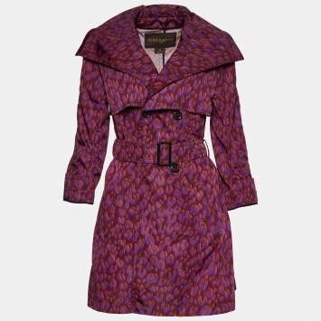 Pre Owned Louis Vuitton Purple Leopard Print Nylon Belted Trench Coat M