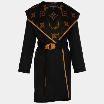 Pre Owned Louis Vuitton Black Wool Monogram Hooded Wrap Coat S