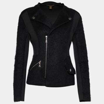 Pre Owned Louis Vuitton Black Wool & Mohair Zip Up Sweater L
