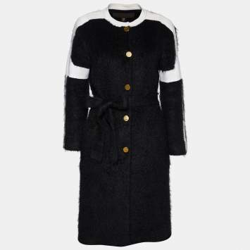 Pre Owned Louis Vuitton Black Mohair & Wool Belted Coat XS