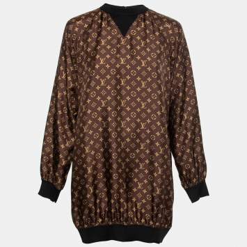 Pre Owned Louis Vuitton Brown Monogram Silk Sweater Dress XS