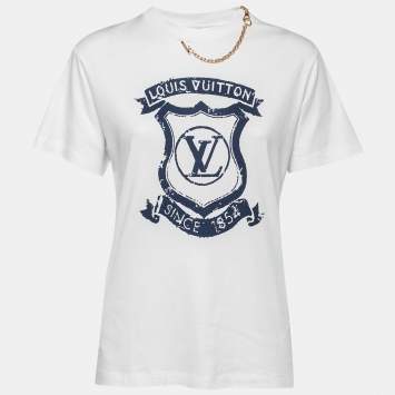 Pre Owned Louis Vuitton White Cotton Coat of Arms Print T-Shirt M