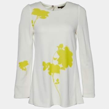 Pre Owned Louis Vuitton White Graphic Printed Jersey Long Sleeve Top M