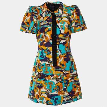 Pre Owned Louis Vuitton Multicolor Cotton & Linen Mini Dress M