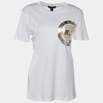 Pre Owned Louis Vuitton White Cotton Knit LV Stamp T-shirt XL