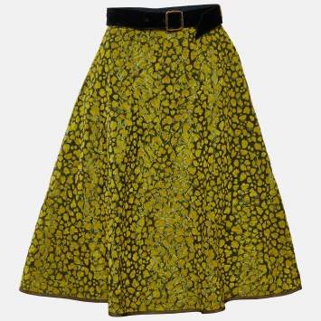 Pre Owned Louis Vuitton Yellow Metallic Devore Midi Skirt S