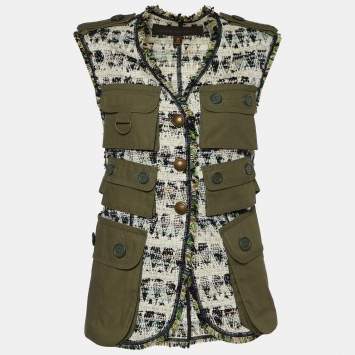 Pre Owned Louis Vuitton Multicolor Tweed Sleeveless Multi Pocket Vest M