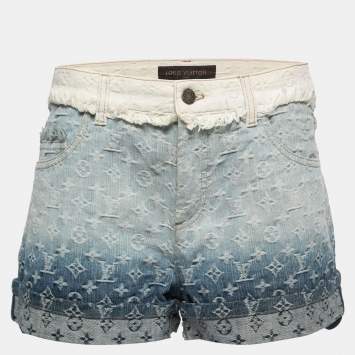 Pre Owned Louis Vuitton Blue Monogram Ombre Effect Jacquard Denim Shorts M