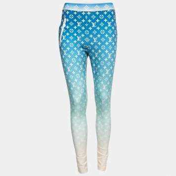 Pre Owned Louis Vuitton Blue Lagoon Monogram Knit Leggings M