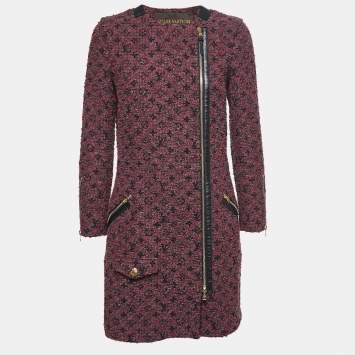 Pre Owned Louis Vuitton Burgundy Tweed Long Coat S