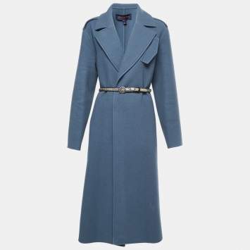 Pre Owned Louis Vuitton Dark Blue Wool & Silk Long Coat L