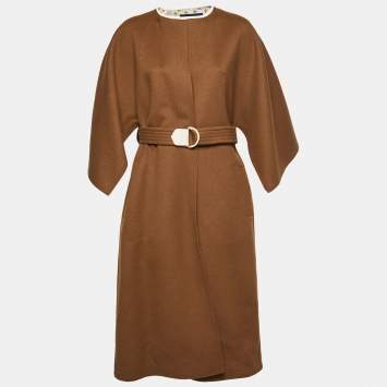 Pre Owned Louis Vuitton Brown Wool Monogram Belted Wrap Coat M