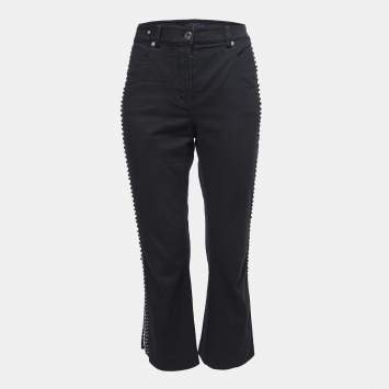 Pre Owned Louis Vuitton Black Denim Braided Stripe Detail Jeans M Waist 32"