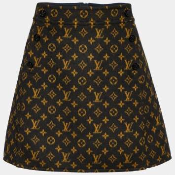 Pre Owned Louis Vuitton Black Monogram A-Line Wool Silk Mini Skirt S