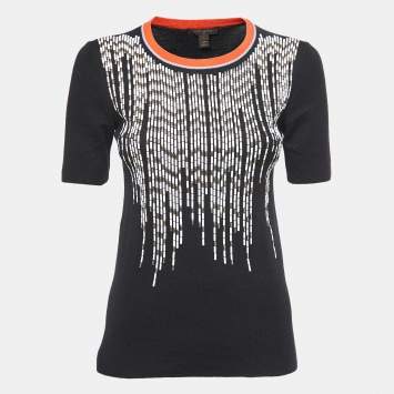 Pre Owned Louis Vuitton Black Cashmere & Silk Knit Embellished Top L