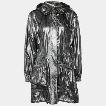 Pre Owned Louis Vuitton Metallic Grey Metallic Coated Modal Hooded Zip Front Jacket M