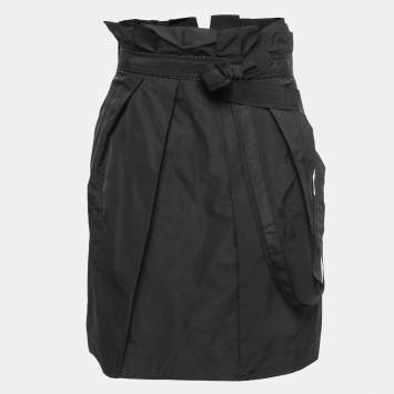 Pre Owned Louis Vuitton Black Coated Silk Pleated Knee Length Skirt L