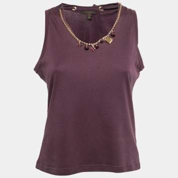 Pre Owned Louis Vuitton Purple Cotton Neck Charm Detail Tank Top L