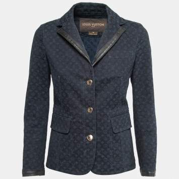 Pre Owned Louis Vuitton Navy Blue Monogram Jacquard Denim Blazer M