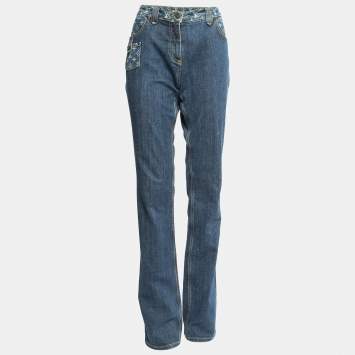 Pre Owned Louis Vuitton Blue Monogram Denim Straight Leg Jeans L Waist 34"