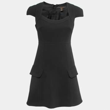 Pre Owned Louis Vuitton Black Crepe Cape Sleeve Short Dress S