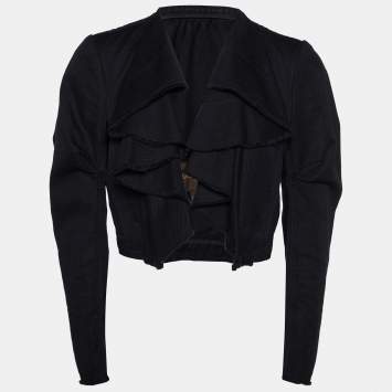 Pre Owned Louis Vuitton Black Denim Ruffled Crop Jacket M