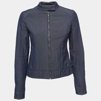 Pre Owned Louis Vuitton Blue Chambray Zip Front Jacket S
