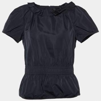 Pre Owned Louis Vuitton Black Silk Blend Bow Detail Top M