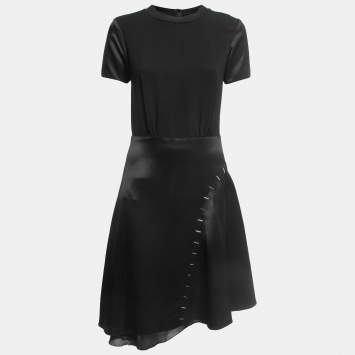 Pre Owned Louis Vuitton Black Silk Blend Trim Detail Midi Dress M