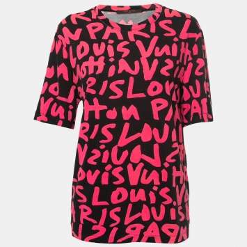 Pre Owned Louis Vuitton X Stephen Sprouse Black/Pink Grafitti Print Cotton Modal T-Shirt L