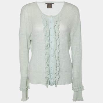 Pre Owned Louis Vuitton Light Green Cashmere & Silk Knit Cardigan XL