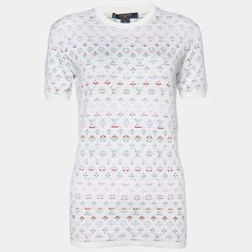 مملوكة مسبقًا Louis Vuitton White Monogram Silk Knit Short Sleeve Top M