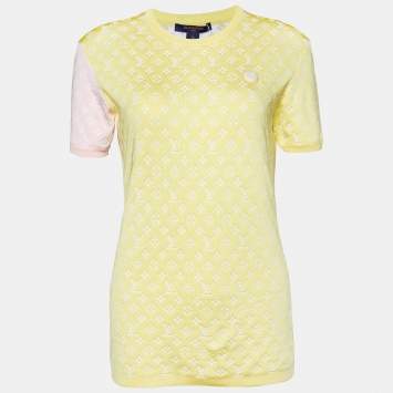 Pre Owned Louis Vuitton Yellow Monogram Silk Knit Sweater Top M