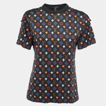 Pre Owned Louis Vuitton Black Logo Monogram Printed Cotton Knit Crewneck T-Shirt S