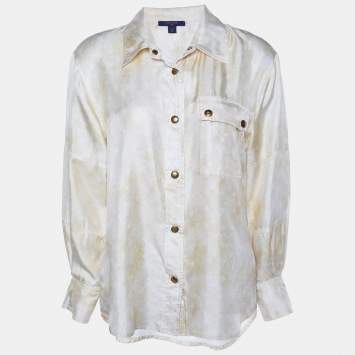 Pre Owned Louis Vuitton Yellow Silk Monogram Cloud Masculine Shirt M