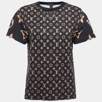 Pre Owned Louis Vuitton Black Monogram Print Cotton Crew Neck Short Sleeve T-Shirt M
