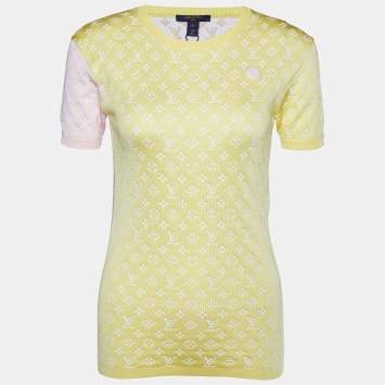 Pre Owned Louis Vuitton Multicolor Silk Logo Jacquard Knit T-Shirt XS
