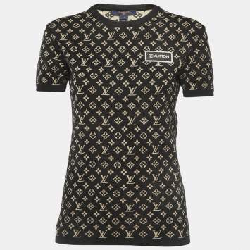 Pre Owned Louis Vuitton Black Monogram Jacquard Knit Crew Neck Half Sleeve T-Shirt S