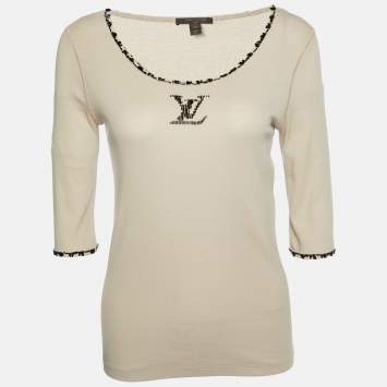 مملوكة مسبقًا Louis Vuitton Beige Logo Embellished Cotton Knit T-Shirt XL