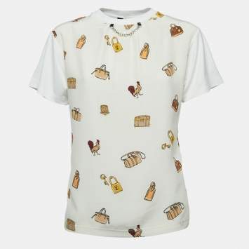 Pre Owned Louis Vuitton Cream All-over Print Silk & Cotton 3 Layered Short Sleeve T-Shirt S